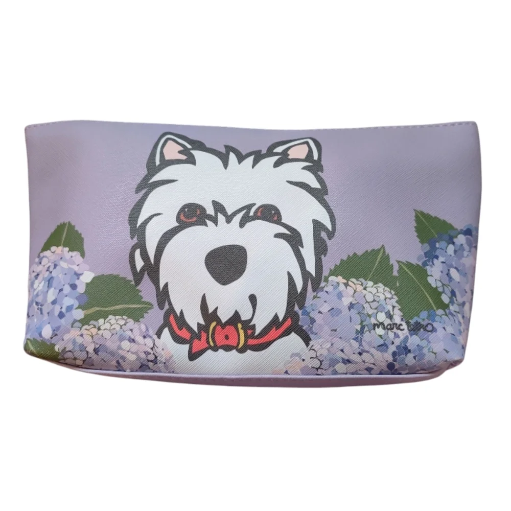 Marc Tetro Cosmetic Travel Bag With Hydrangeas & West Highland White Terrier